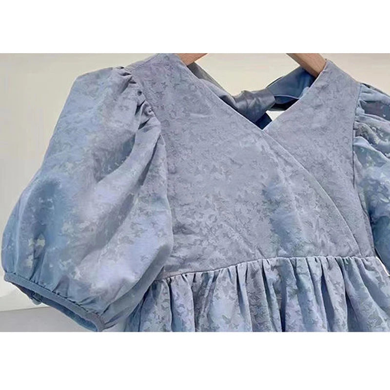 Kids Girls Printed Summer Princess Dress with Bow tie at Back