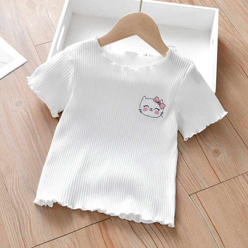 Kids Girls Ruffle Sleeves Cartoon Printed Tops