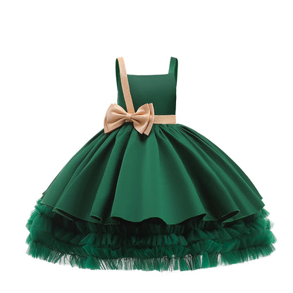 Kids Girls Sequins Bow Tutu Princess Dress for Birthday Party