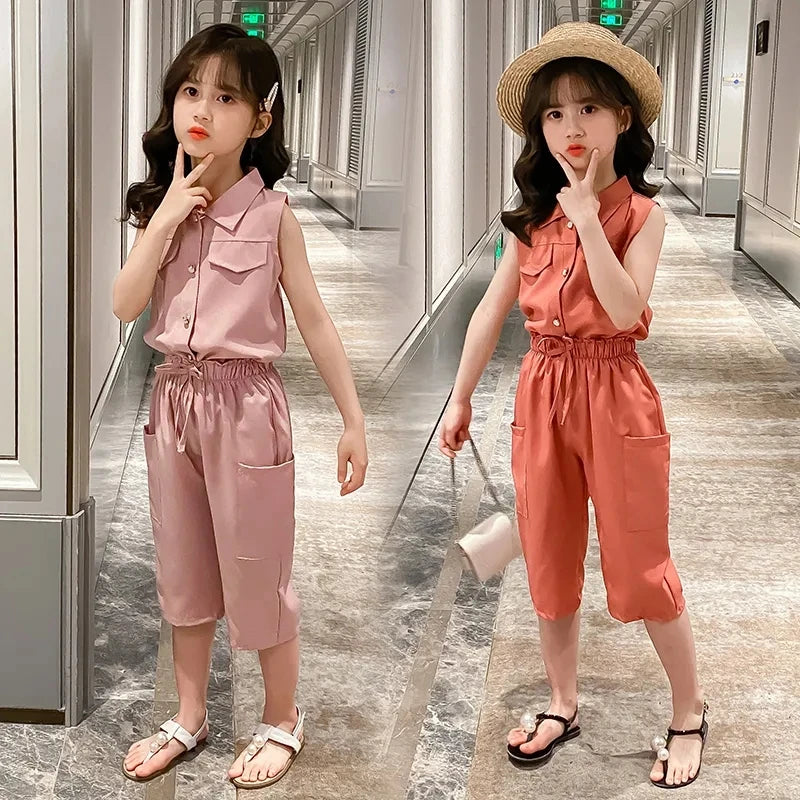 Little Girls Sleeveless T-shirt + Pants 2PCS Fashion Outfits childrensterritory