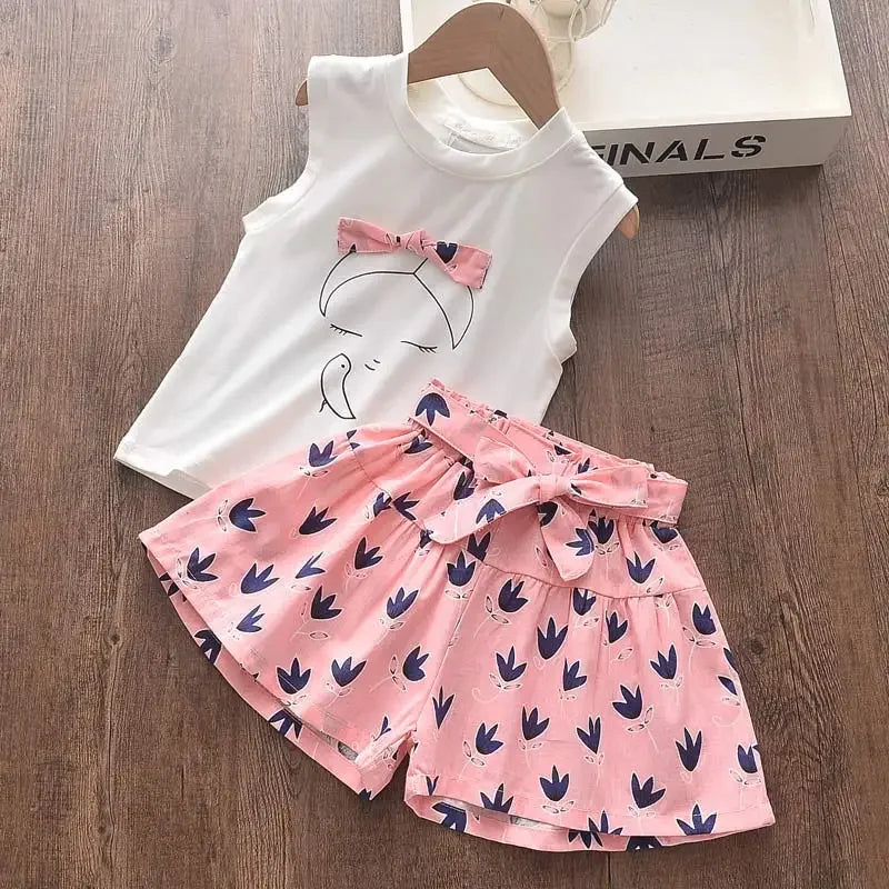 Kids Girls Cotton T-Shirt + Pant Summer 2 Piece Sets
