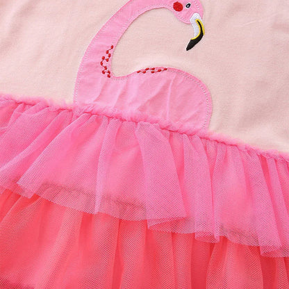 Kids Girls Cartoon Flamingo Pattern Layered Summer Dress childrensterritory