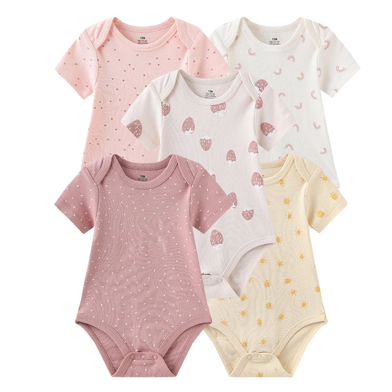 Cartoon Print Baby Girls Short Sleeve Cotton Romper Set