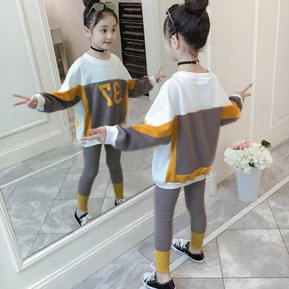 Kids Girls Letter Print Sweater + Leggings Two-Piece Clothing Set childrensterritory