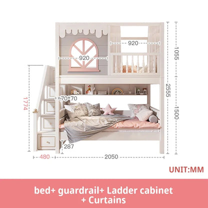Beautiful Kids Bunk Beds with Large Storage Space and Guardrail