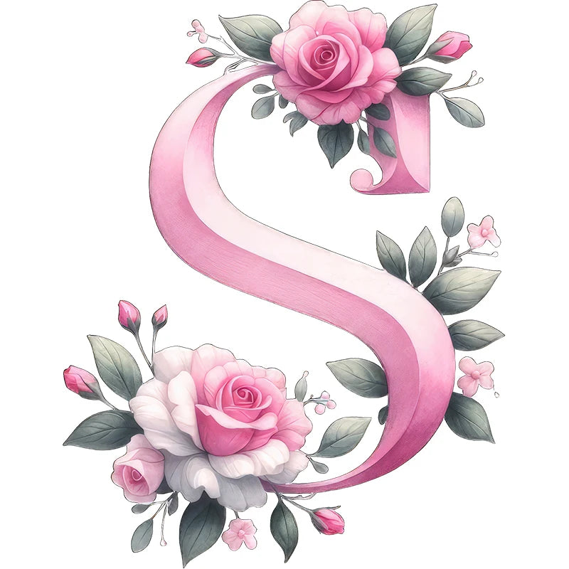 Self-Adhesive Pink Flower Letter Art Wall Decals