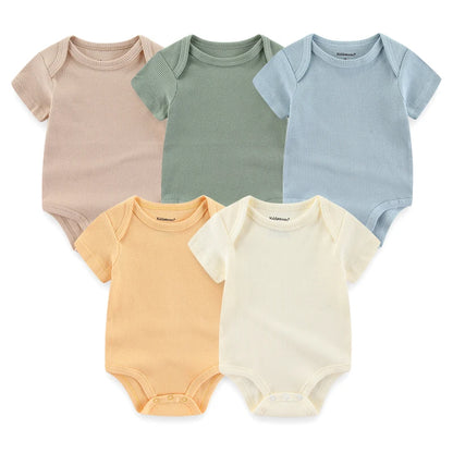 Cartoon Print Sleeveless 5Pieces Newborn Cotton Bodysuits childrensterritory