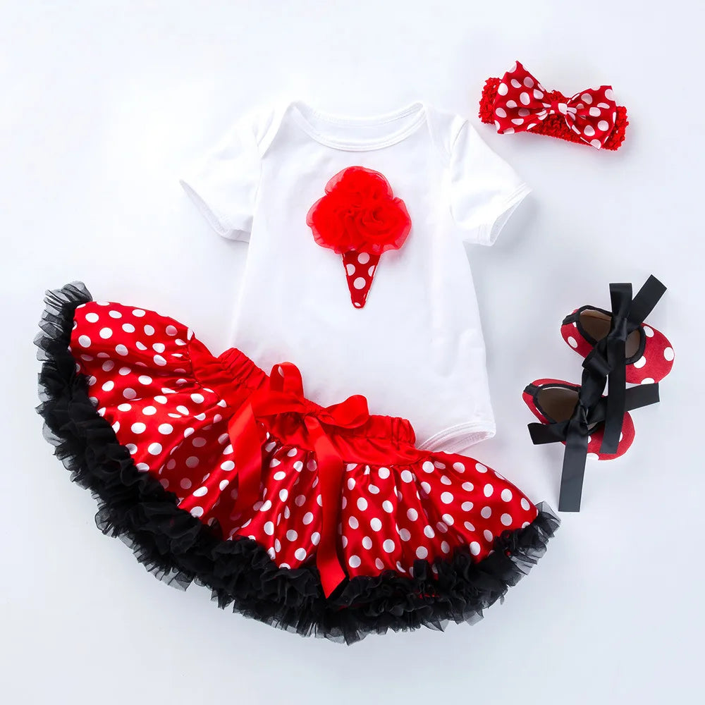 Baby Girls 4Pcs Birthday Outfit Sets/Ruffle Skirts+Romper