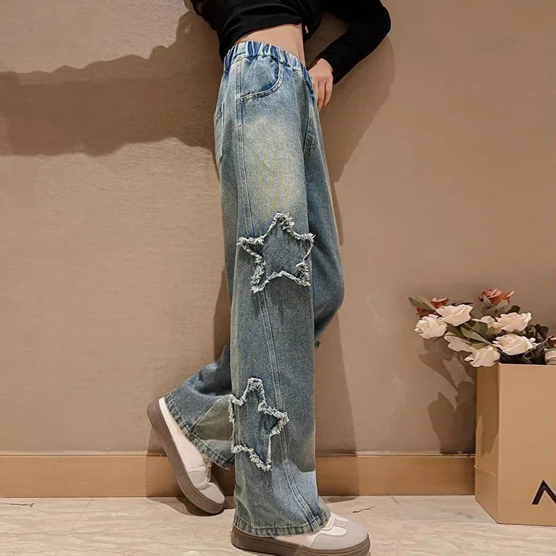 High Waist Wide-leg Kids Girls Denim Trousers childrensterritory