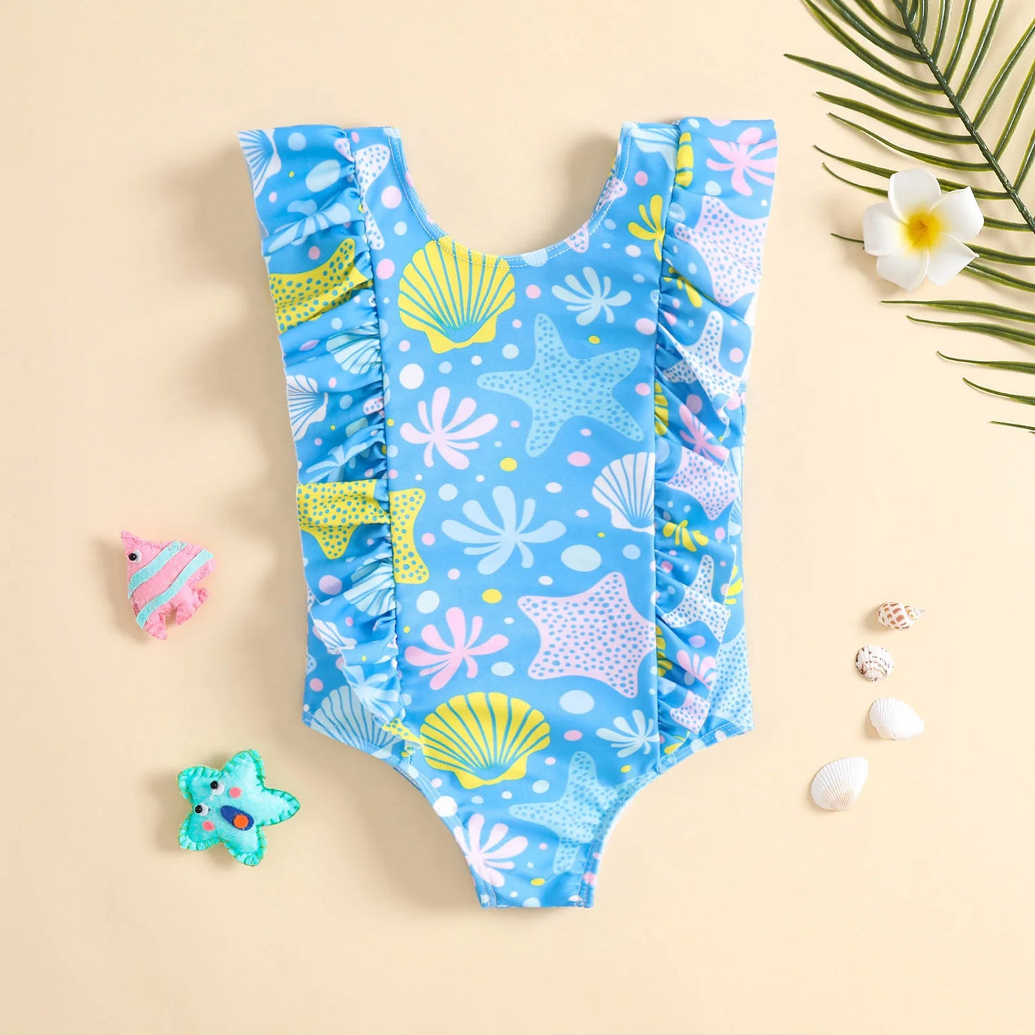 Shell and Doughnut Print Baby Girl Bodysuit Swimwear