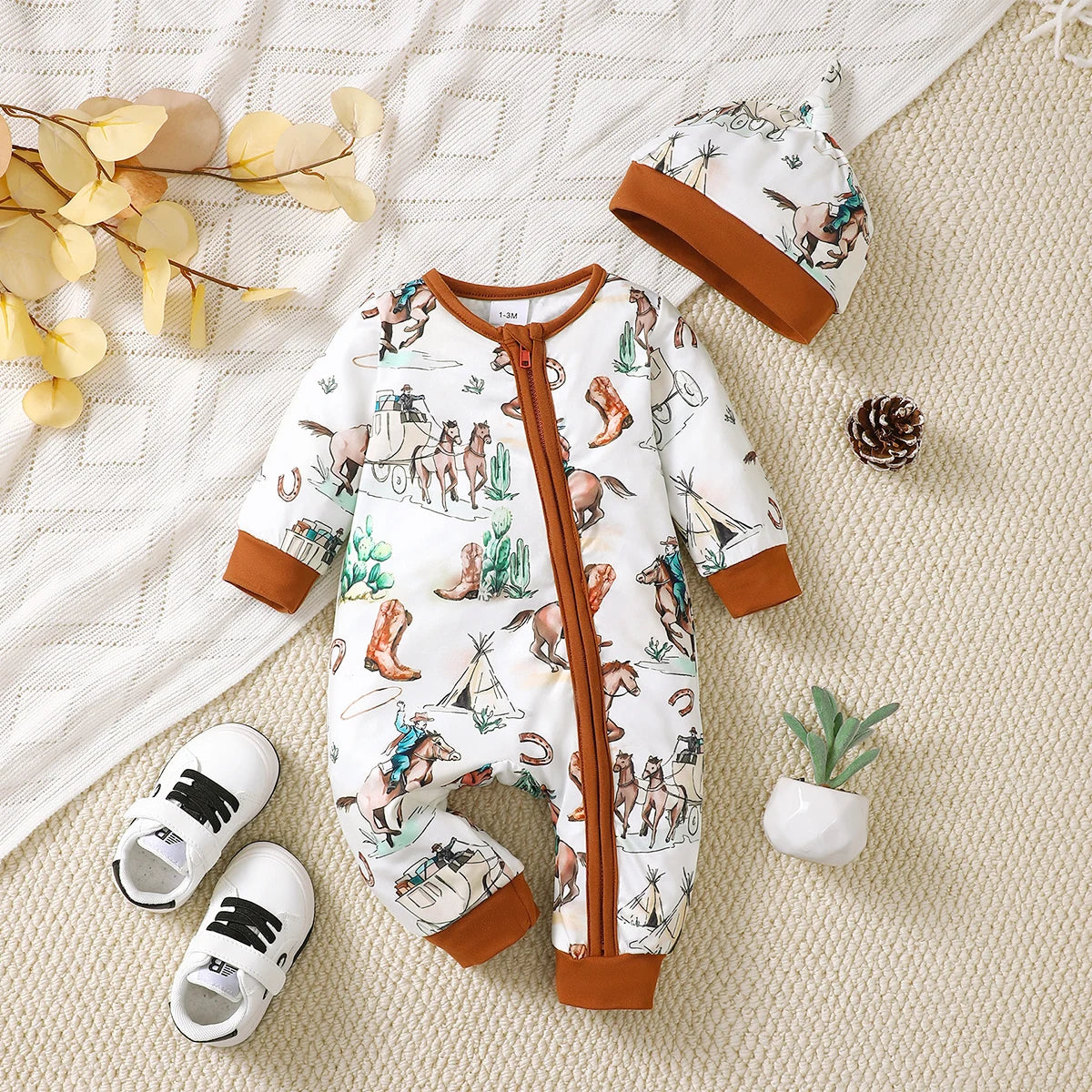 Baby Kids Cartoon Print Winter Bodysuit childrensterritory