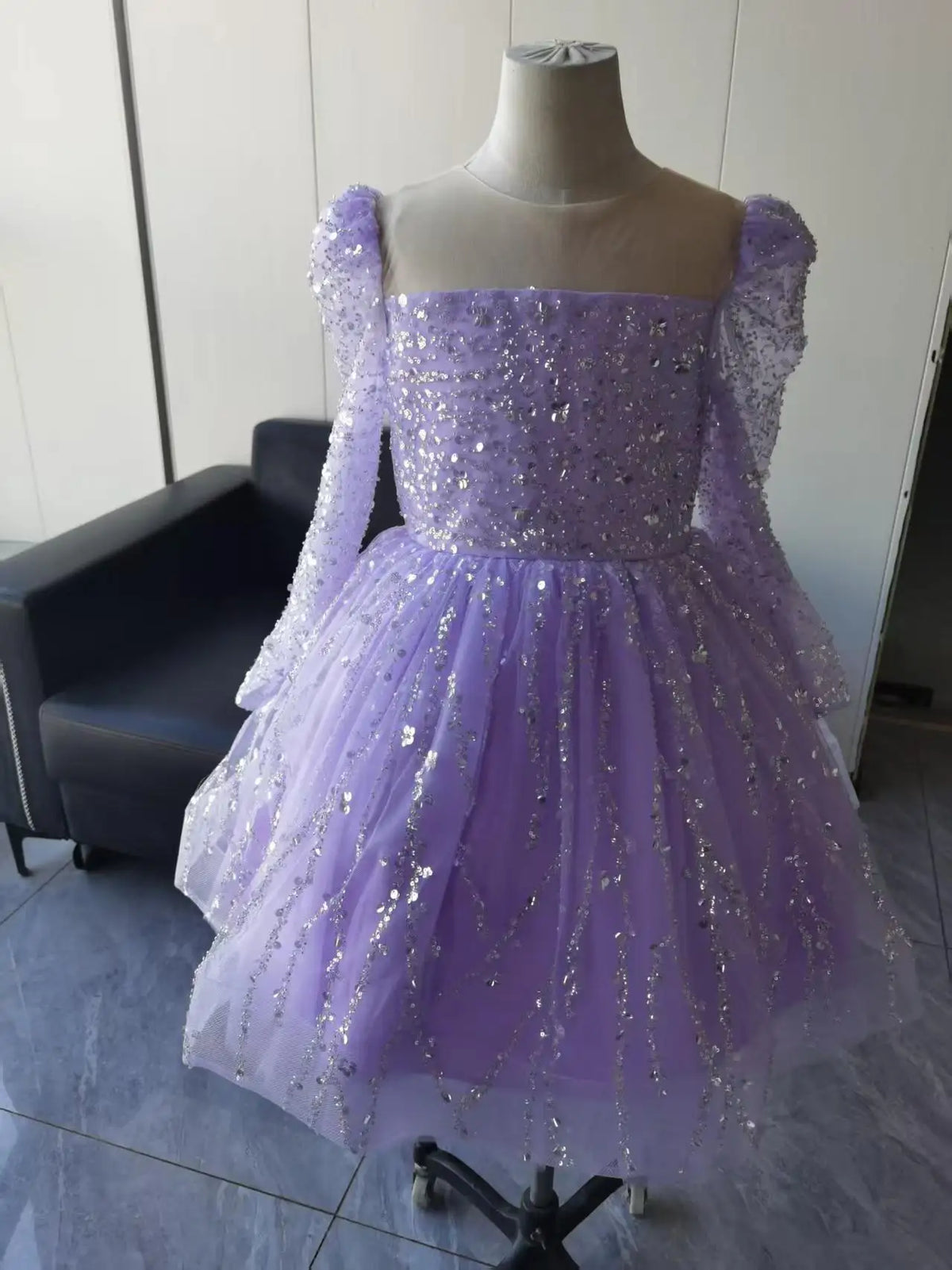 A-Line Glitter Sequined Little Girls Princess Party Dress