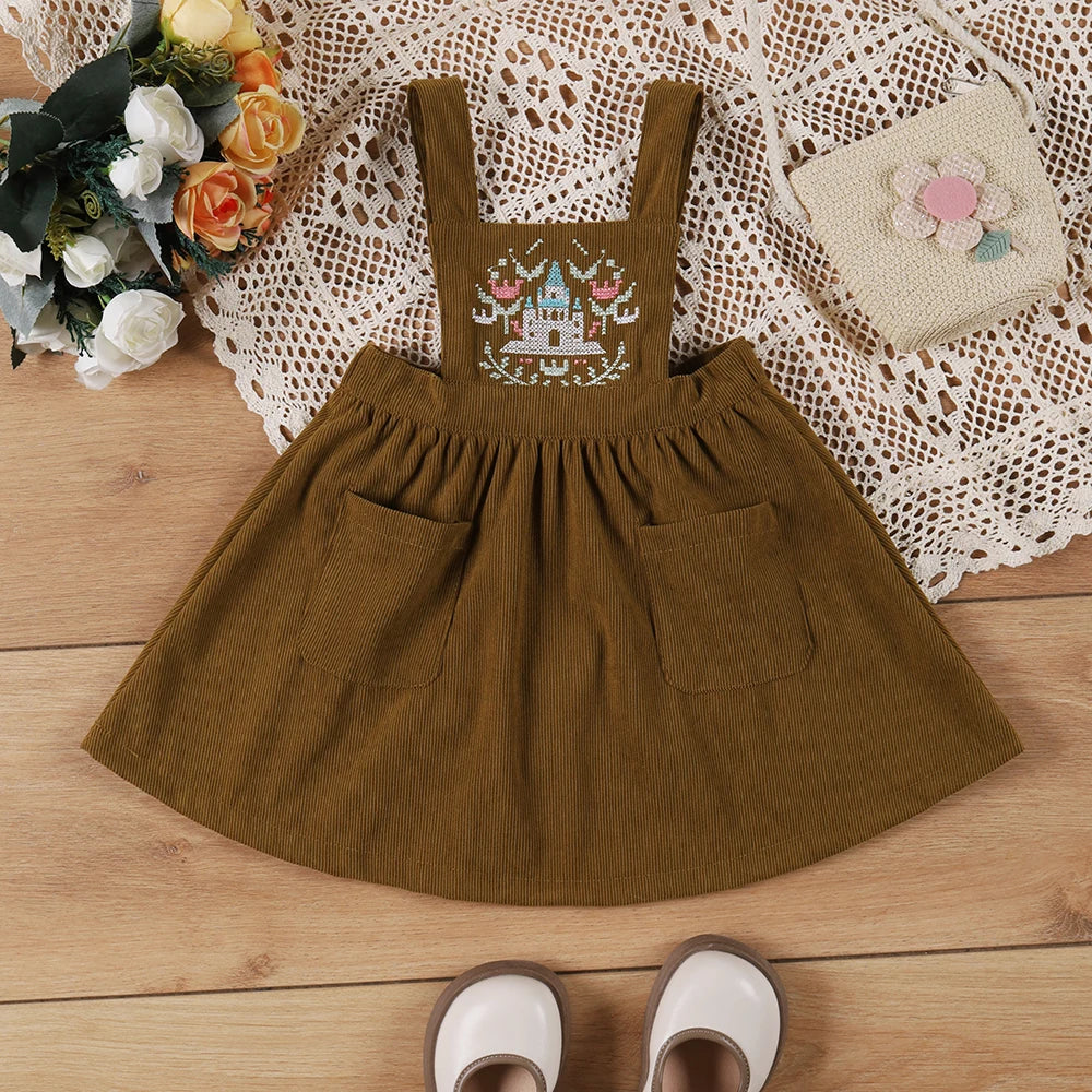 Girls Cartoon Design Shoulder Strap Skirt Dress