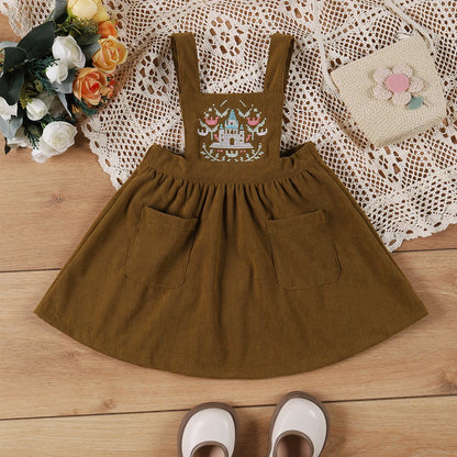 Girls Cartoon Design Shoulder Strap Skirt Dress