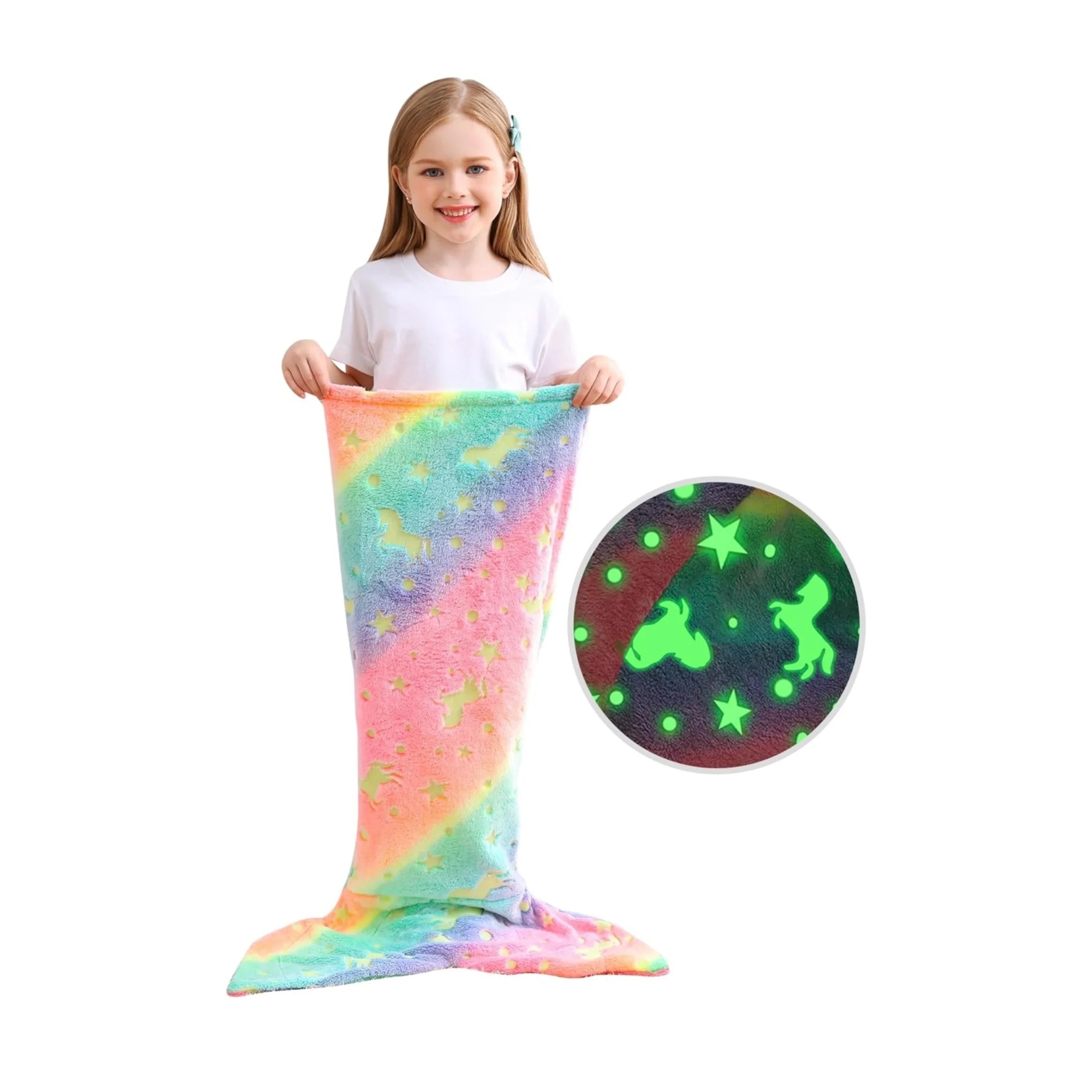 Soft Glow-in-the-Dark Flannel Mermaid Tail Blankets childrensterritory