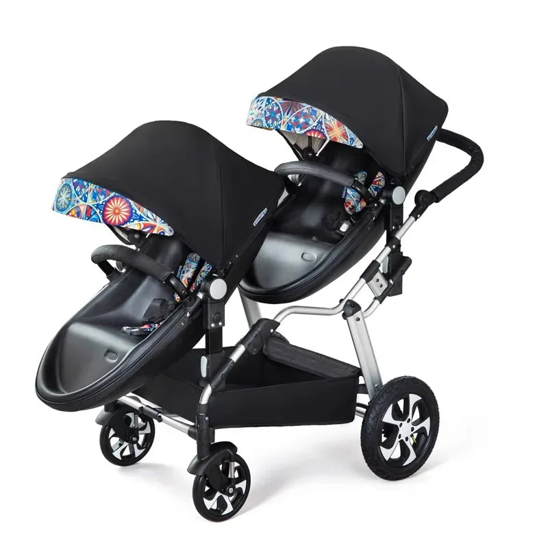 2 in-1 PU Leather Waterproof Twins Baby Stroller childrensterritory