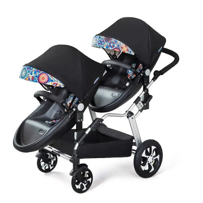 2 in-1 PU Leather Waterproof Twins Baby Stroller childrensterritory