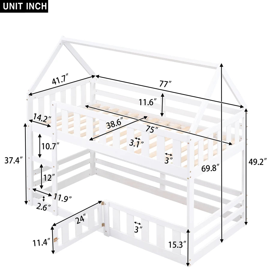 Fenced-in and Door-Equipped Twin-Over-Twin bunk bed