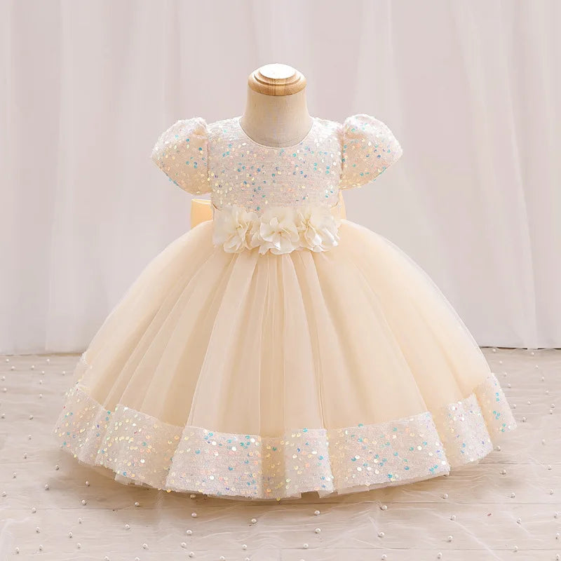 Baby Girl Sequin Lace Designed Fluffy Baptism, Birthday Dress
