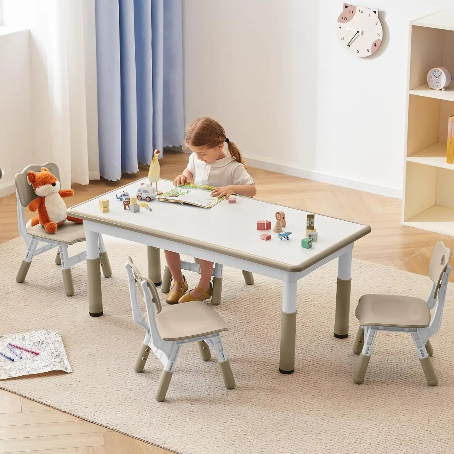 Durable Kids Study Table and Chairs Set with Adjustable Height