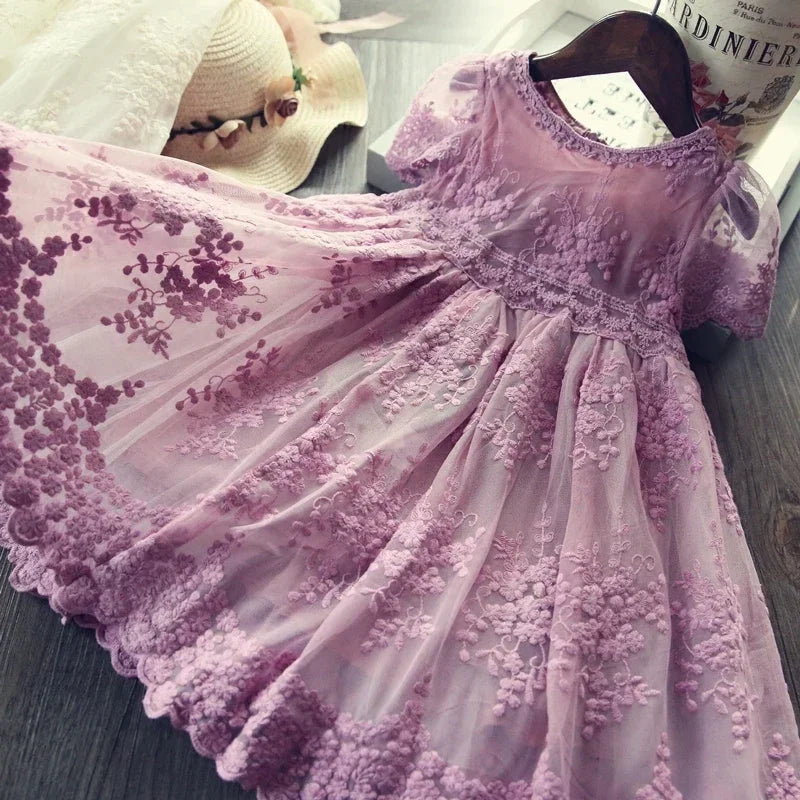 Kids Girls Lace Flower Design Birthday, Wedding Dresses childrensterritory