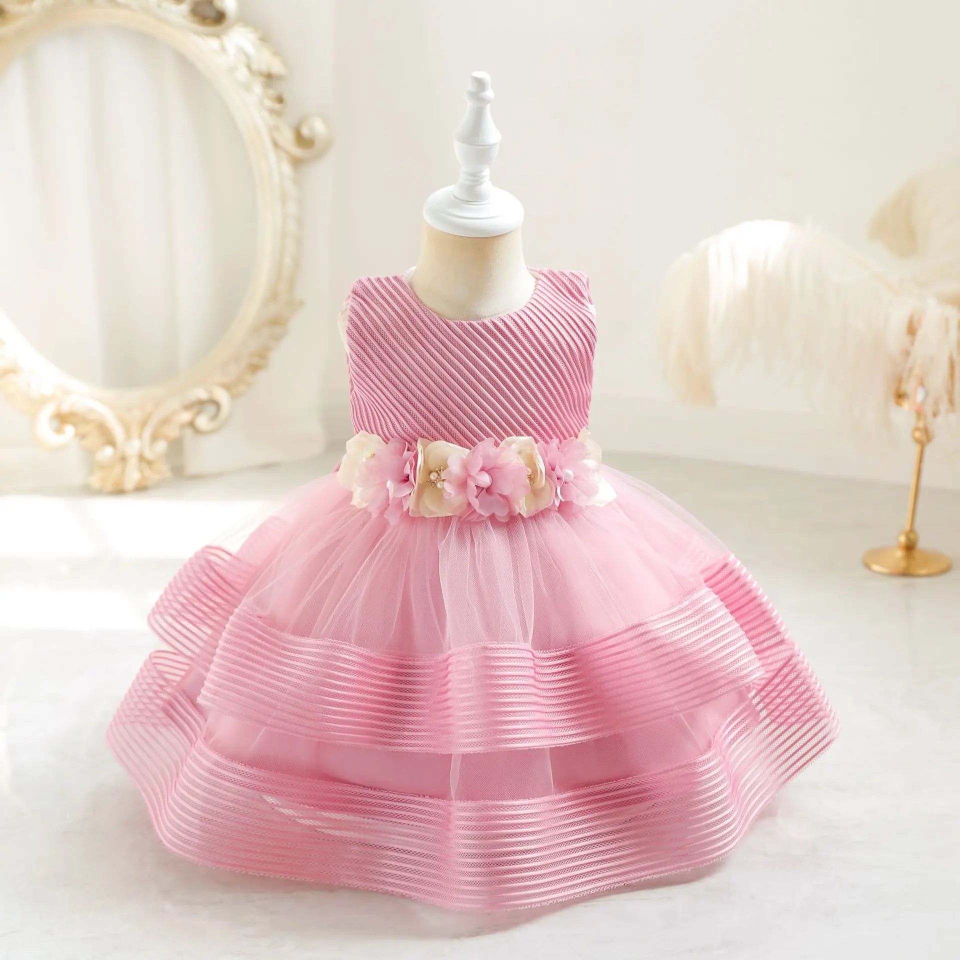 Baby Girls' Half-Sleeves Flower Design Party Dresses childrensterritory