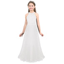 Kids Girls Halter Lace Design Chiffon Long Prom Ball Gowns childrensterritory