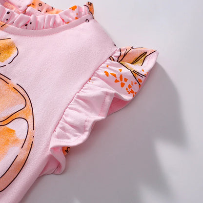 Girls Sleeveless Orange Lotus Leaf Print Summer Dresses childrensterritory