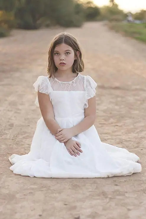 Lace Design Floor Length Girls Pageant Gowns