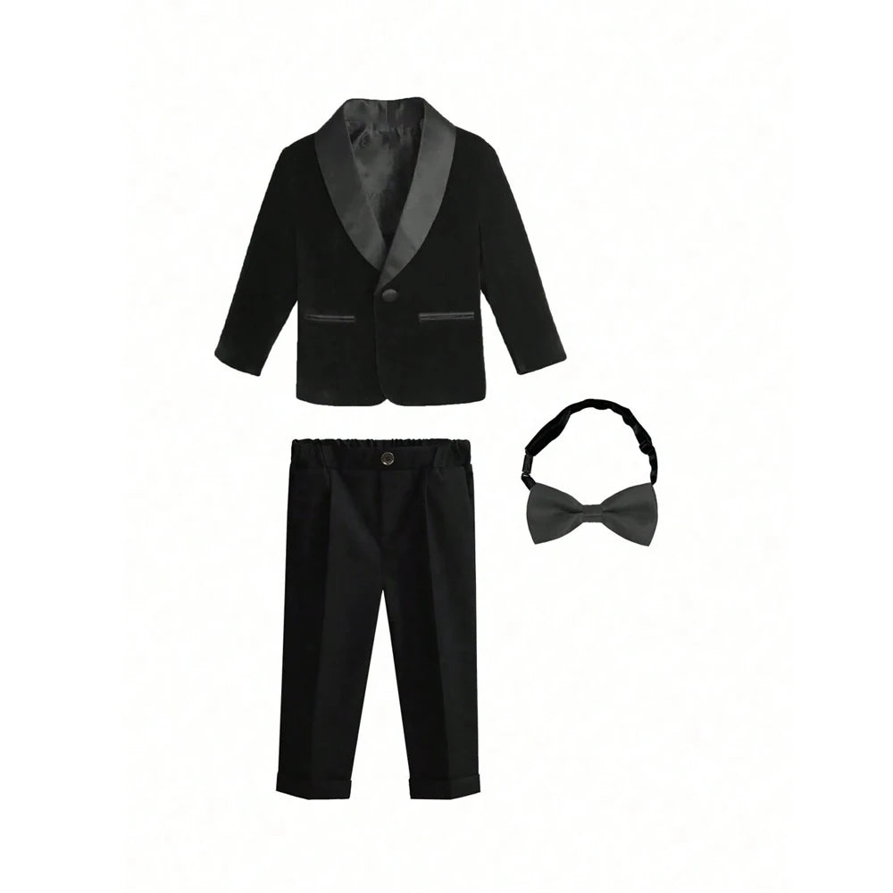 Kids Boys Formal Velvet Suit Set With Bowtie childrensterritory