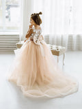Kids Girls Backless Tutu Wedding Party Dresses with Long Train childrensterritory