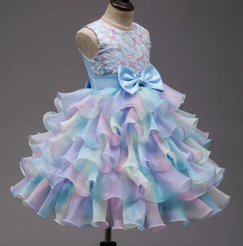 Sleeveless Bow Design Fluffy Summer Party Dresses childrensterritory