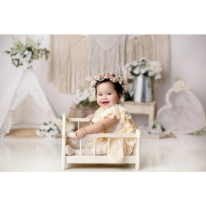 White Tent Tassels Flowers Backdrop Prop for Baby Birthday childrensterritory