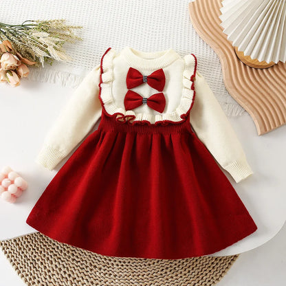 Girls’ Elegant Winter Dresses With Round Neck Design