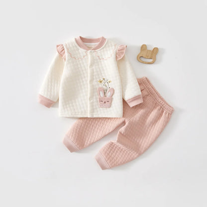 Baby Kids Long Sleeves Flower Design Winter Outfit Sets childrensterritory