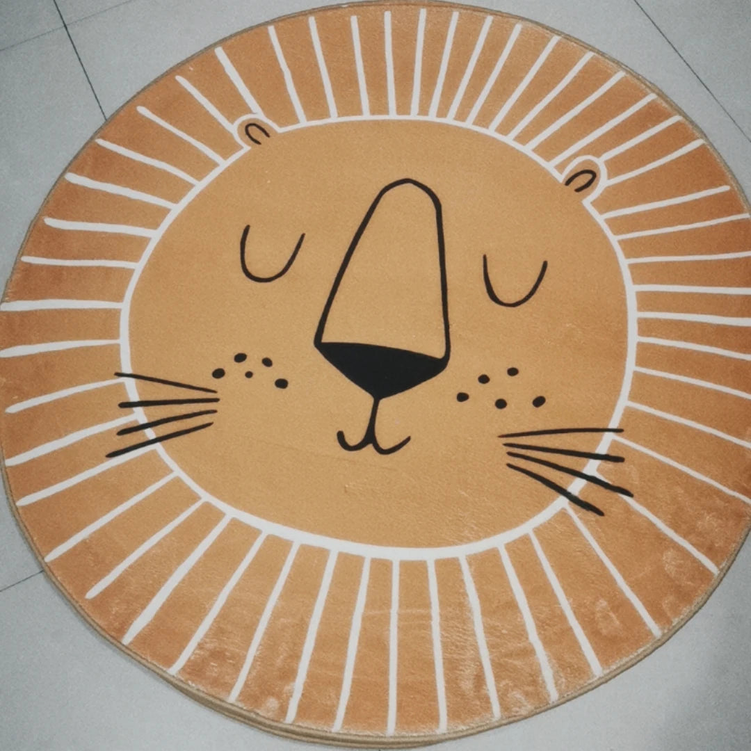 Lion Cartoon Design Round Shape Play Mat for Living Room, Bedroom childrensterritory