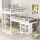 L-shaped Wooden Triple Bunk Bed With a Ladder and Storage Cabinet childrensterritory