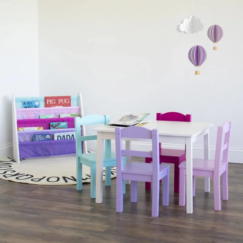 5 Piece Kids Wood Table and Chair Set for Playroom childrensterritory