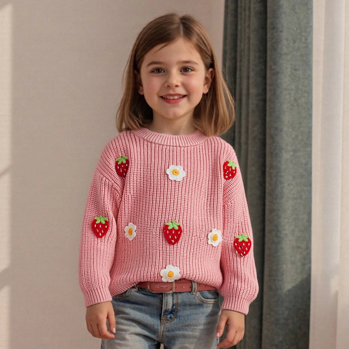 Baby Girl Flower Embroidery Knit Pullover Tops