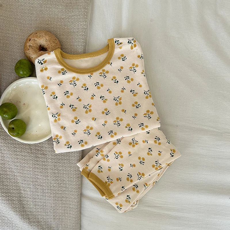 Floral Print Long Sleeves Warm Little Boys/Girls Winter Pajamas Set childrensterritory
