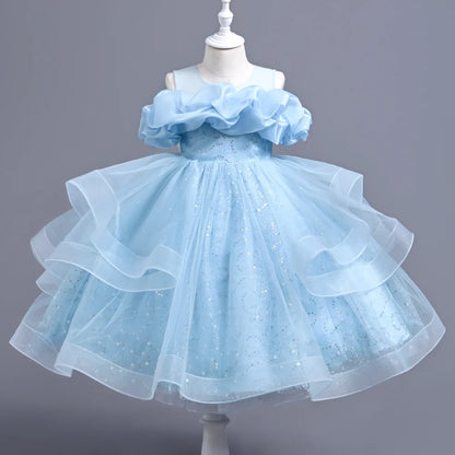 Sleeveless Flower Sequin Design Birthday Party Dresses For Girls childrensterritory