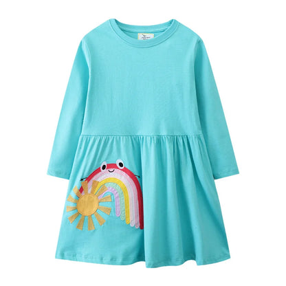 Kids Girls Cats Embroidery Birthday Frocks