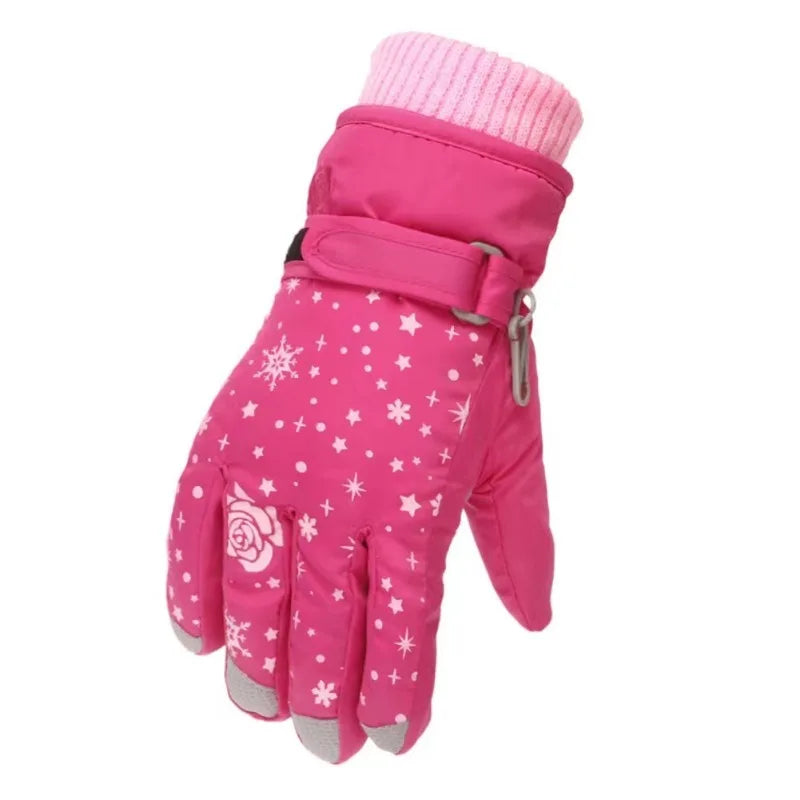 Kids Girls Thicken Warm Waterproof Skiing Gloves