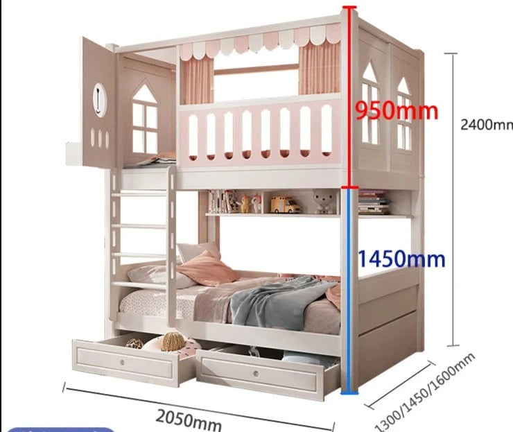 Kids Castle Bunk Bed with Treehouse and High Guardrails childrensterritory