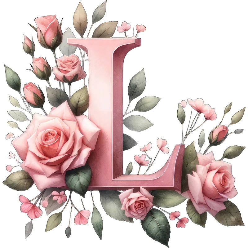 Self-Adhesive Pink Flower Letter Art Wall Decals