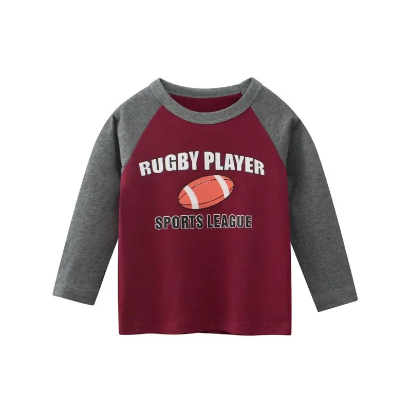 Rugby Letter Print Kids Boys Bottoming Cotton T-shirts