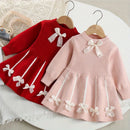 Girls’ Bow Design Winter Soft Dresses childrensterritory