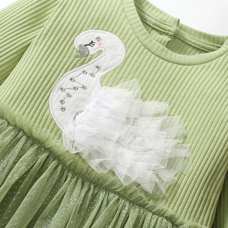 Kids Girls Swan Appliques Design Princess Dress childrensterritory