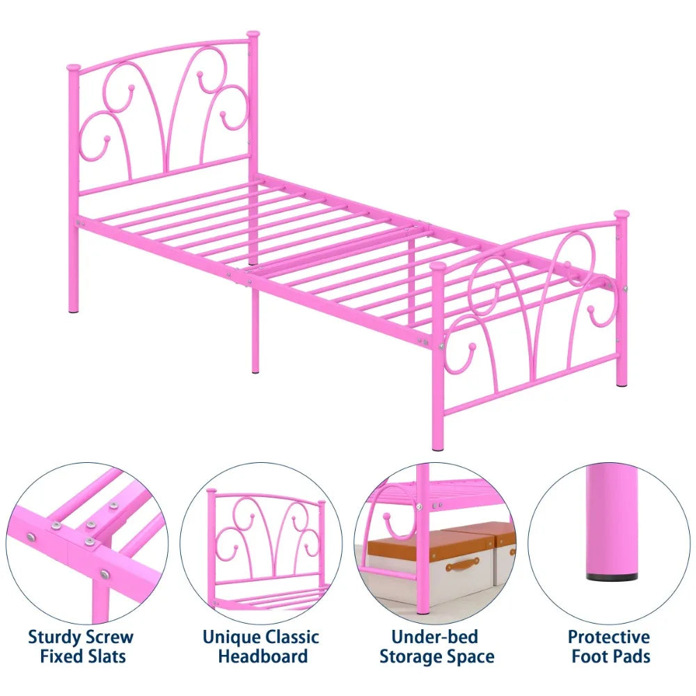 Adjustable Queen-Size Metal Platform Bed Frame With Headboard childrensterritory