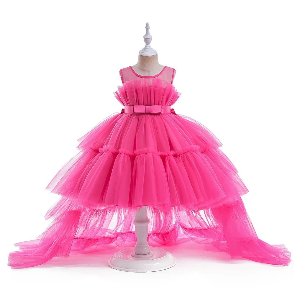 Little Girls Puffy Tulle First Communion Dresses with Trailing childrensterritory